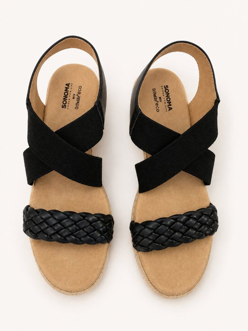 Sonoma Coraa Womens Wedge Sandals Black Strap Ortholite Eco Size 7.5 M